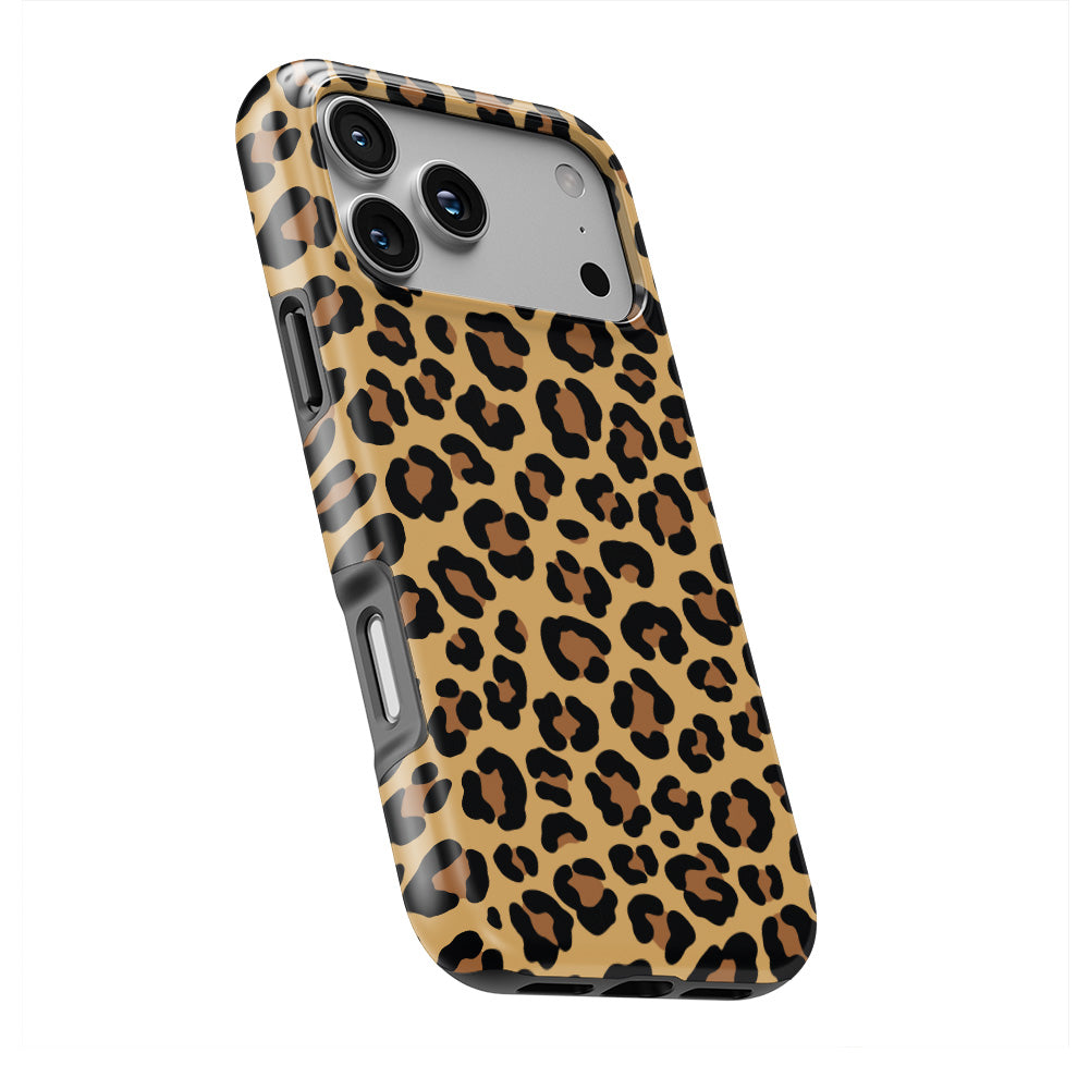 Classic Brown Leopard phone case — slight angle, side edge visible