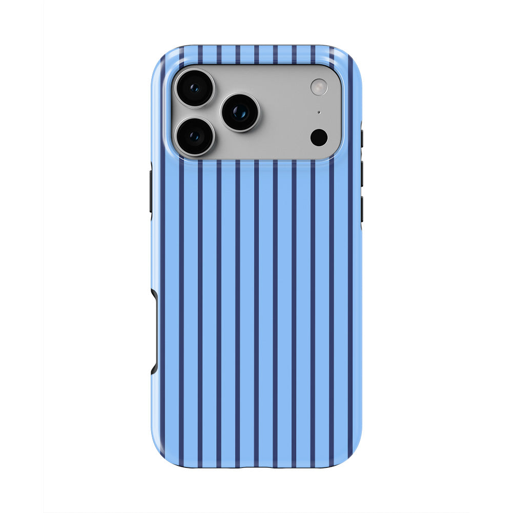 Cold Blue Stripes phone case — back view, full print