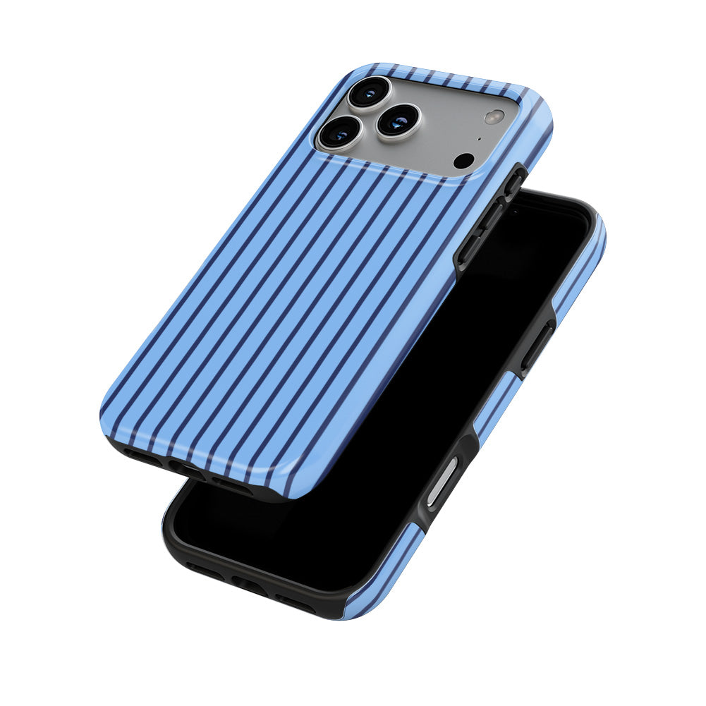 Cold Blue Stripes phone case — front and back
