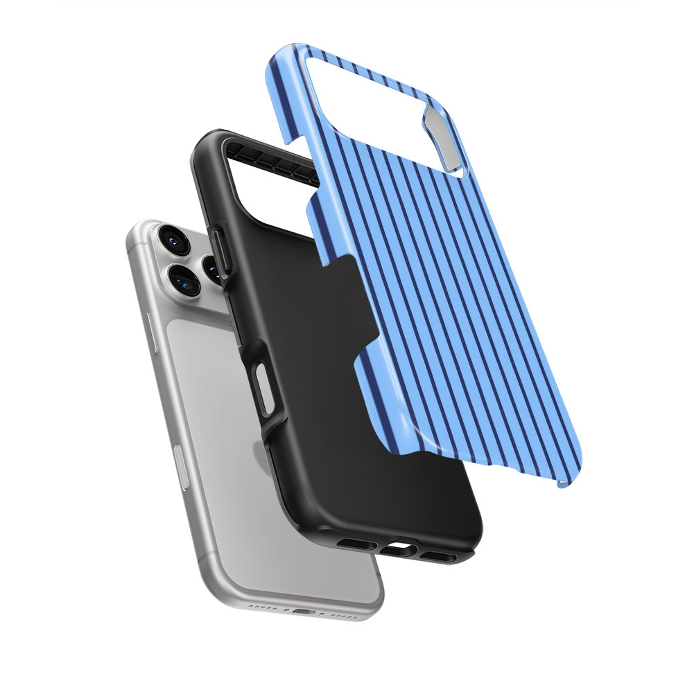 Cold Blue Stripes Tough Phone Case — hard outer shell and inner liner separated
