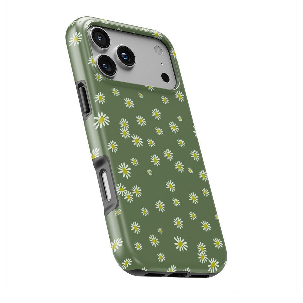 Daisy Ann Green phone case — slight angle, side edge visible