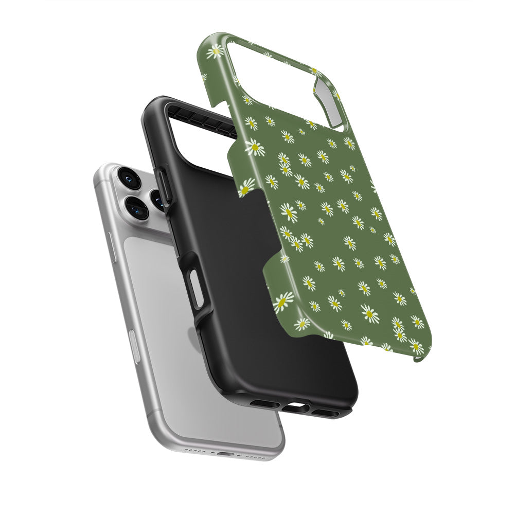 Daisy Ann Green Tough Phone Case — hard outer shell and inner liner separated