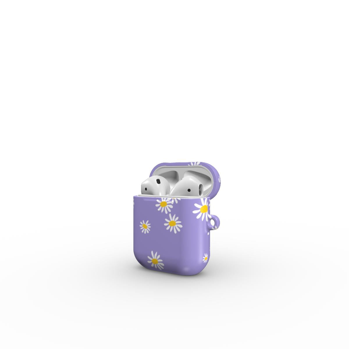 Daisy Ann Purple Floral Apple AirPods Tough Case, 3D product render