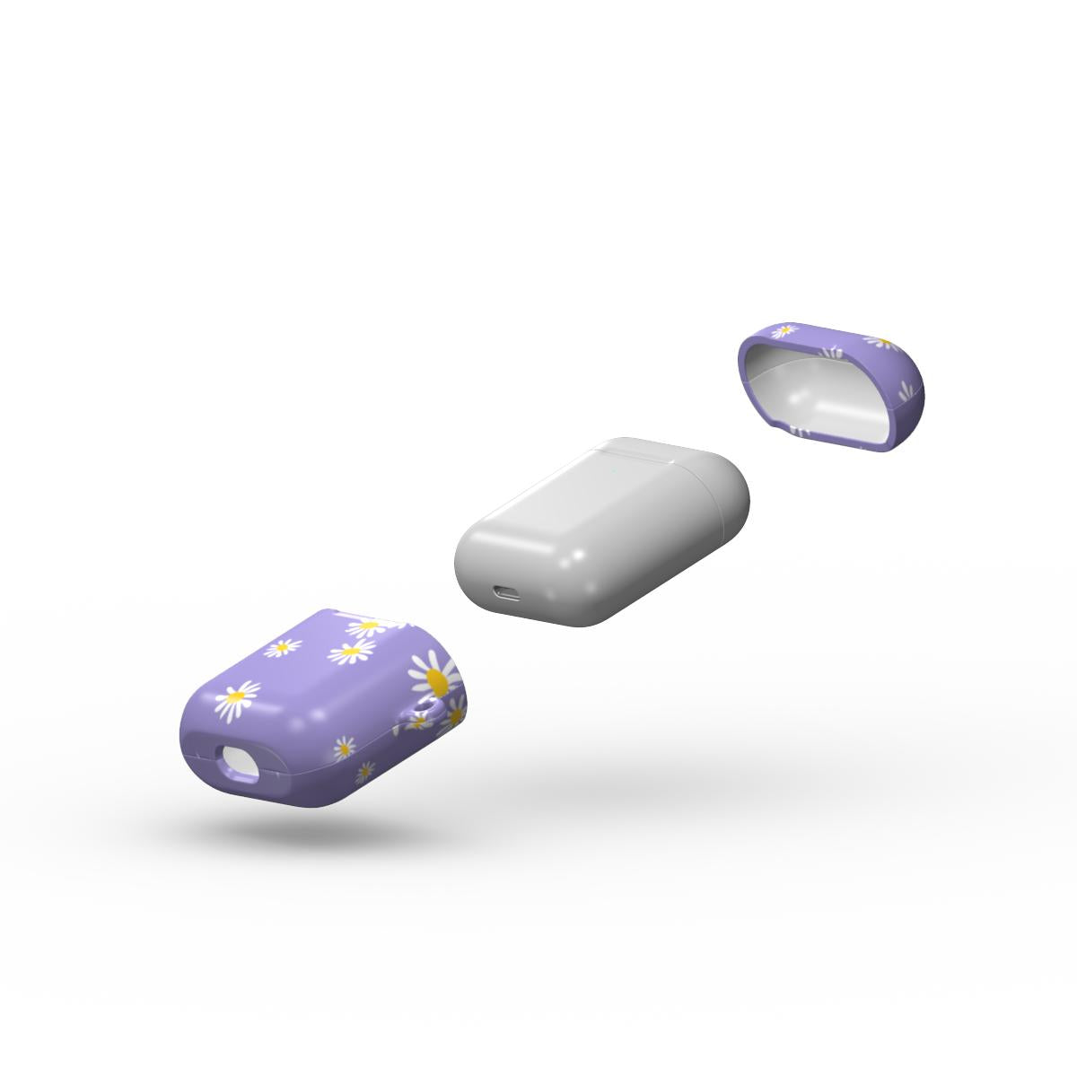 Daisy Ann Purple Floral Apple AirPods Tough Case, 3D product render