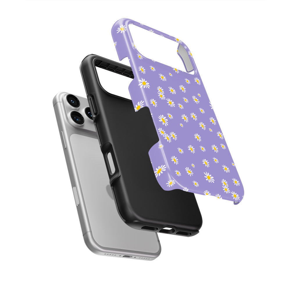 Daisy Ann Purple Floral Tough Phone Case — hard outer shell and inner liner separated