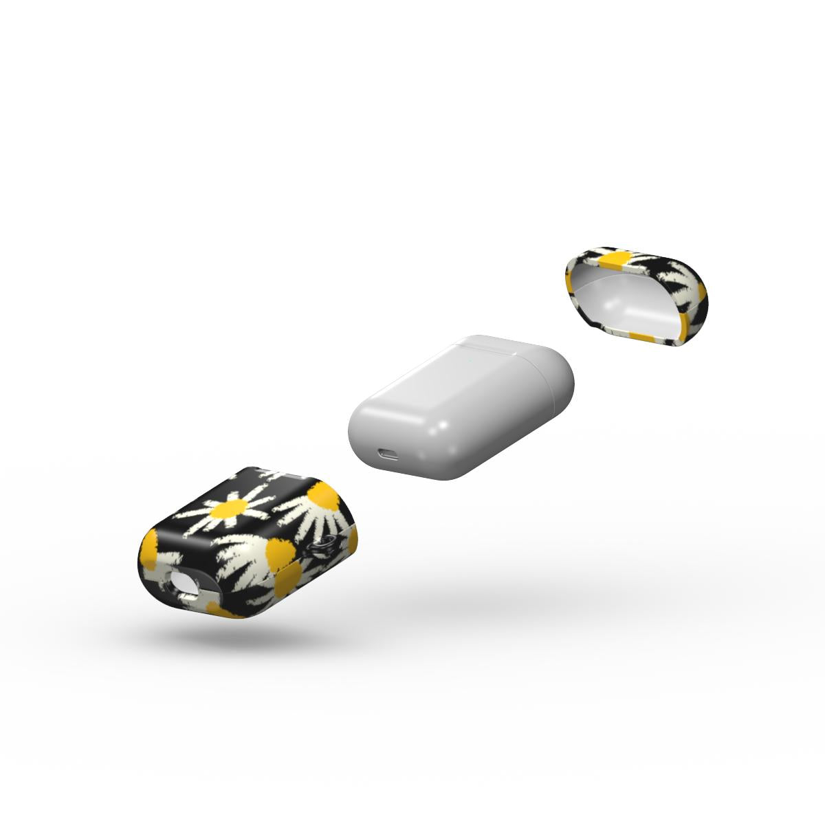 Daisy Raw Black Floral Apple AirPods Tough Case, 3D product render