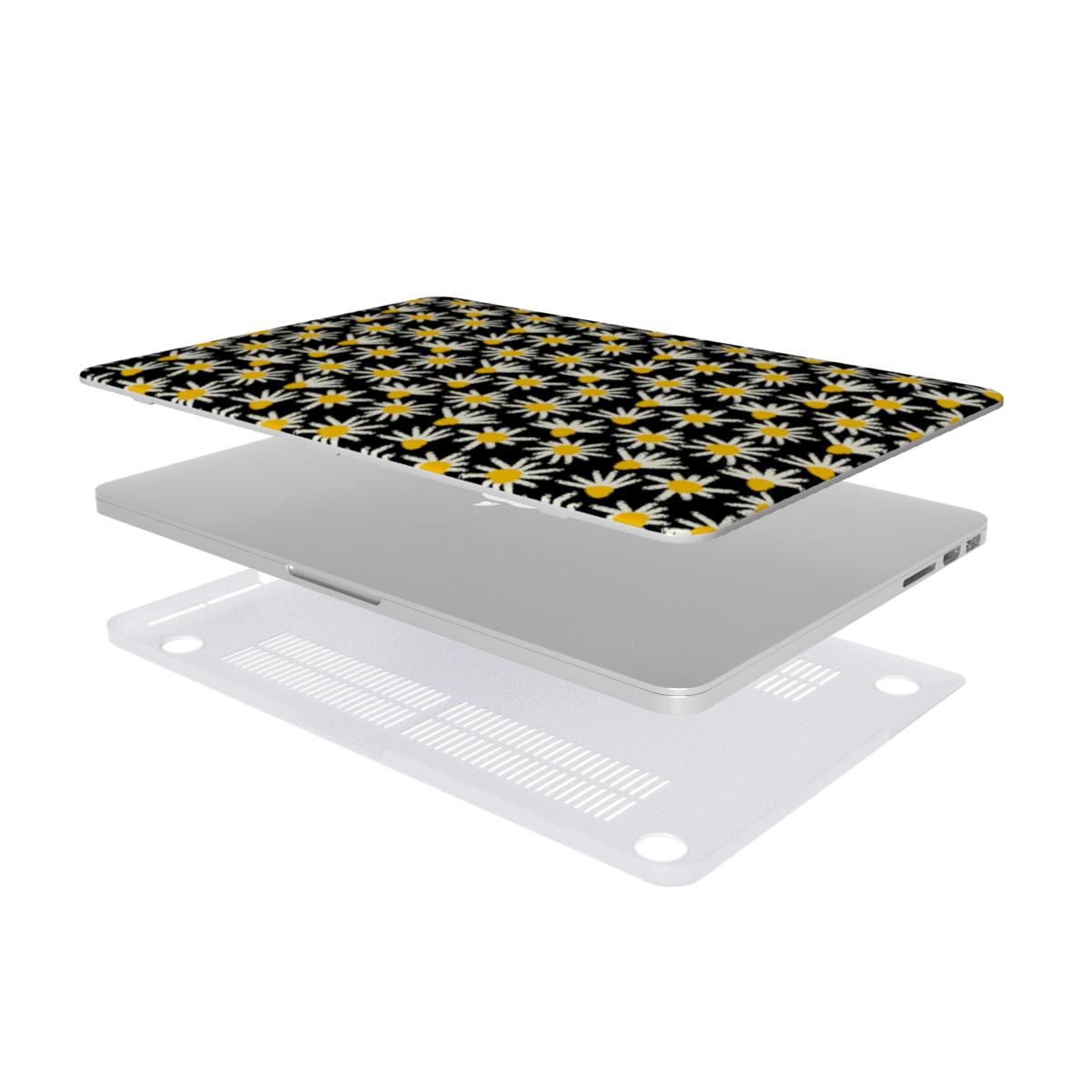 Daisy Raw Black Floral MacBook Case, 3D product render