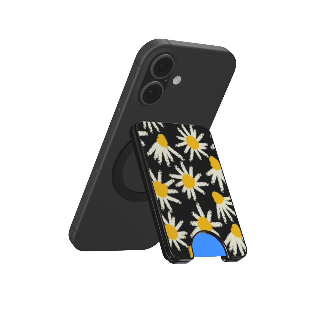 Daisy Raw Black Floral Magnetic Wallet, 3D product render