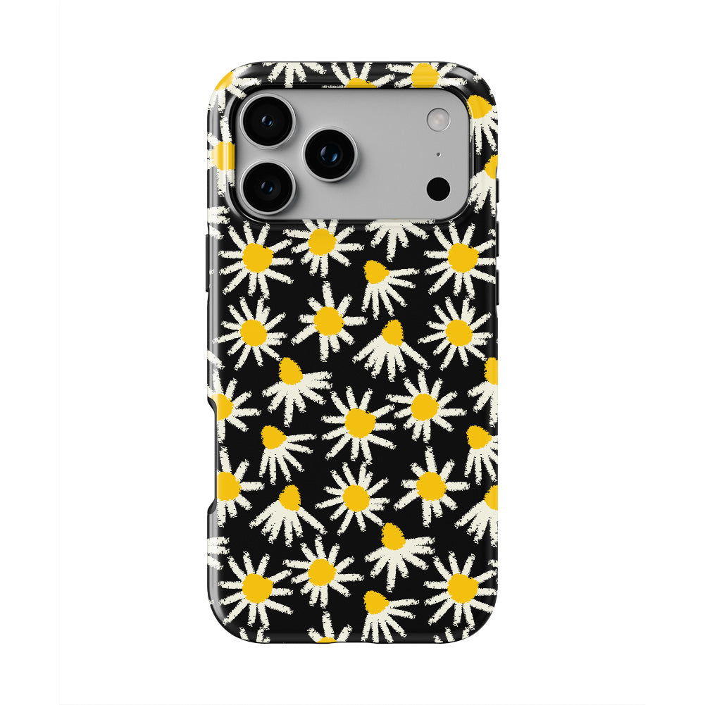 Daisy Raw Black Floral phone case — back view, full print