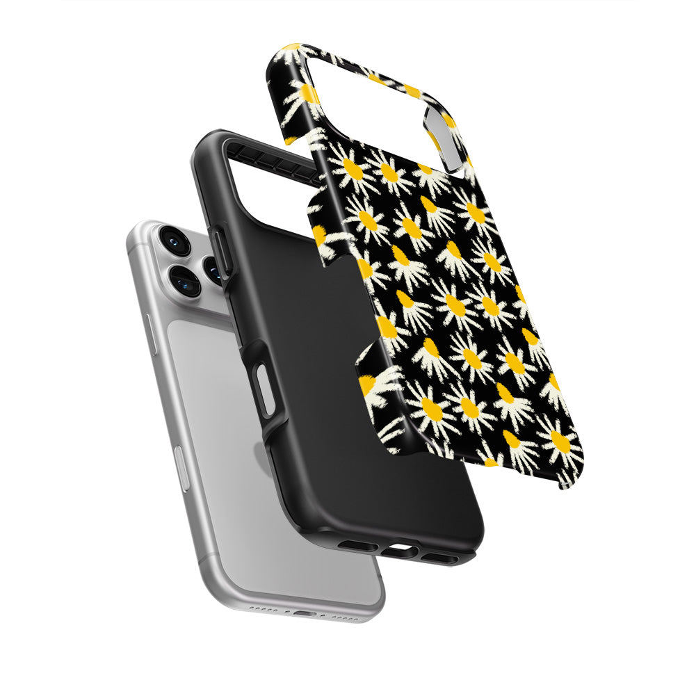 Daisy Raw Black Floral Tough Phone Case — hard outer shell and inner liner separated