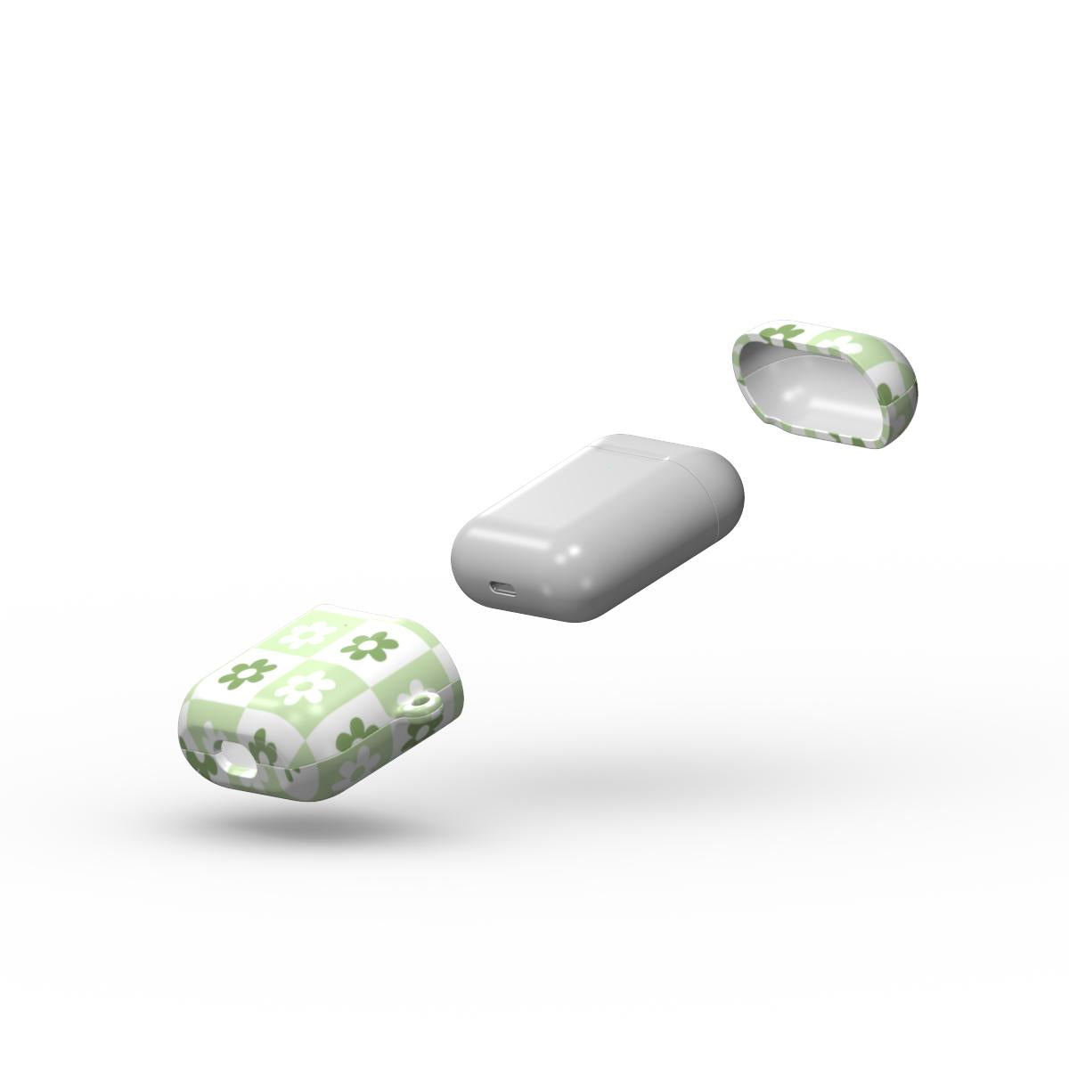 Green Brick Floral Apple AirPods Tough Case, 3D product render