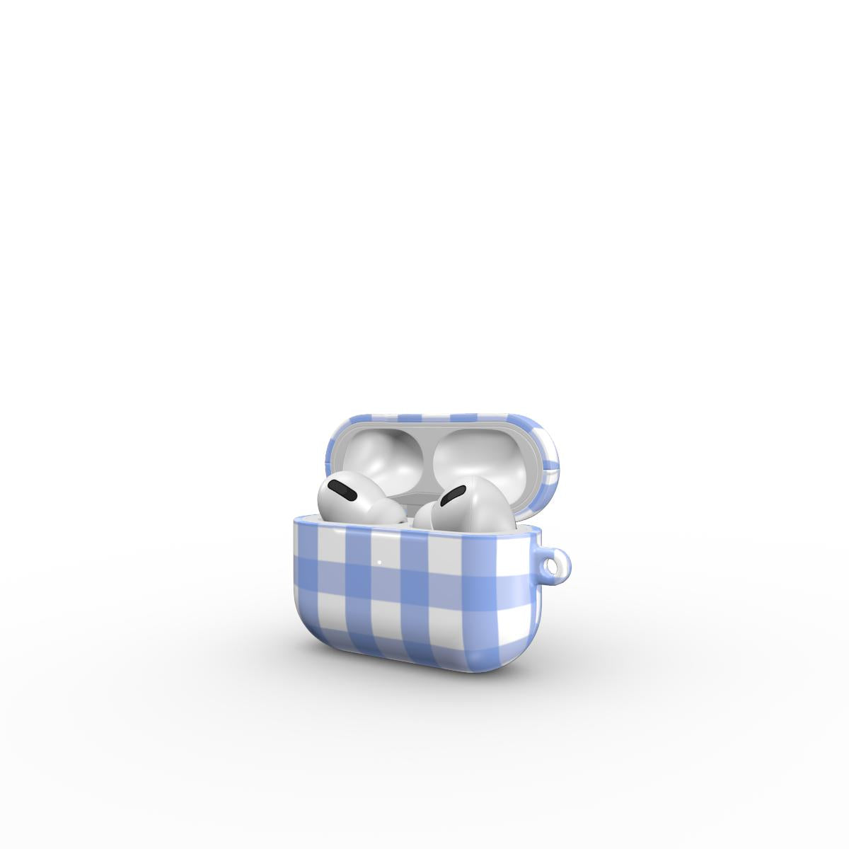 Light Blue Gingham Apple AirPods Tough Case, 3D product render