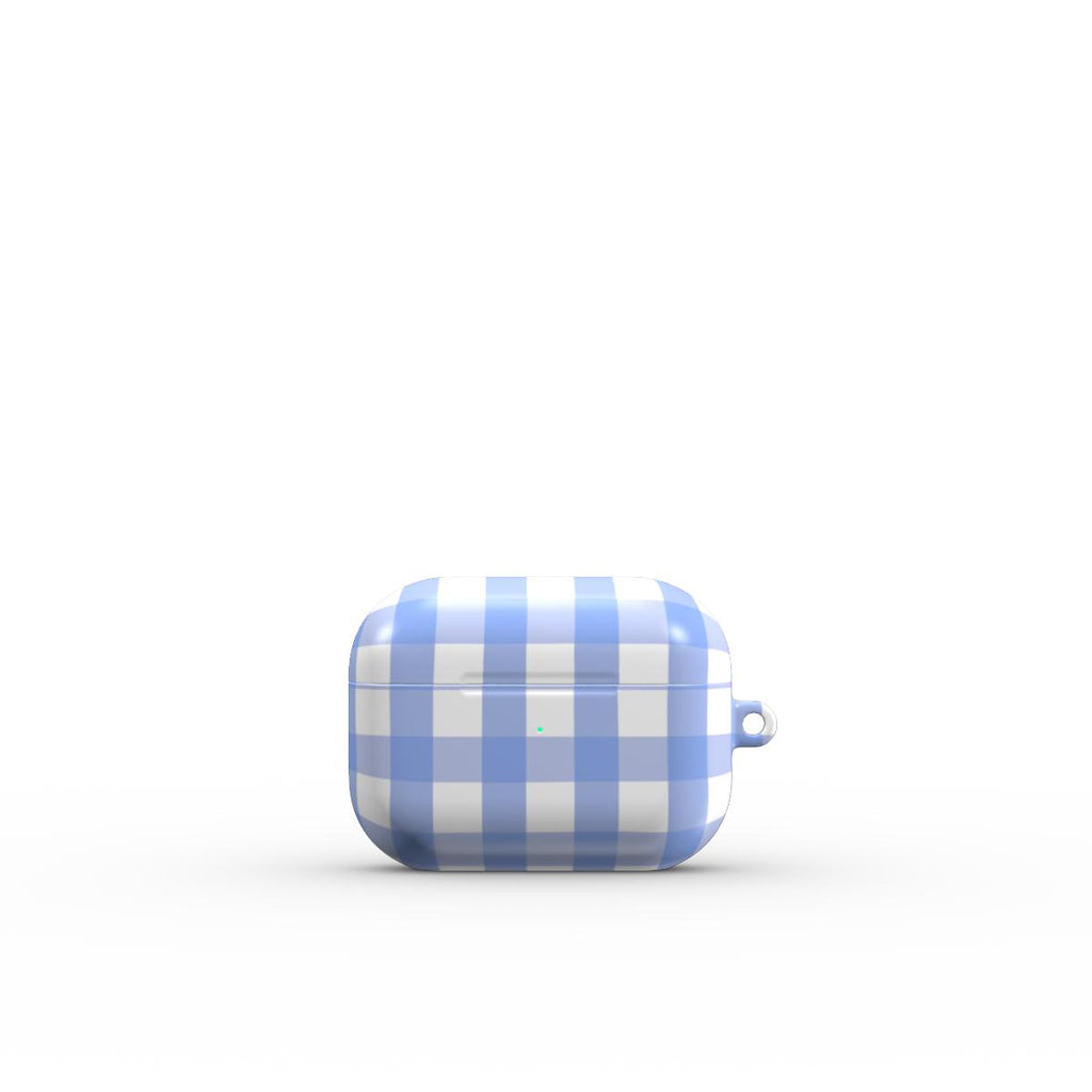 Light Blue Gingham Apple AirPods Tough Case, 3D product render