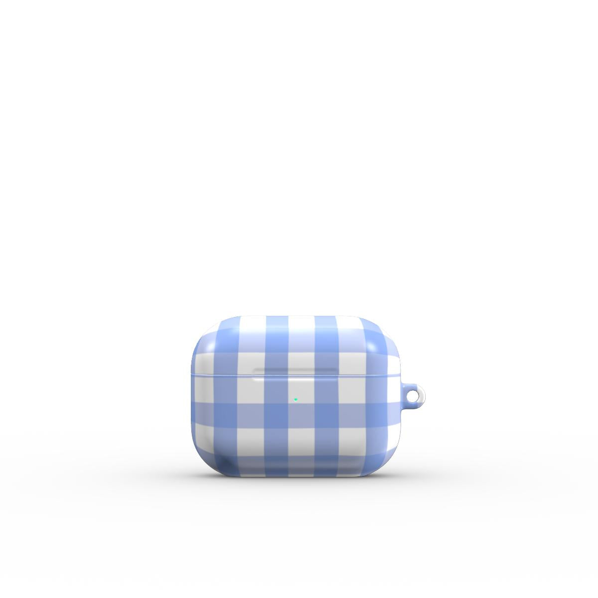 Light Blue Gingham Apple AirPods Tough Case, 3D product render