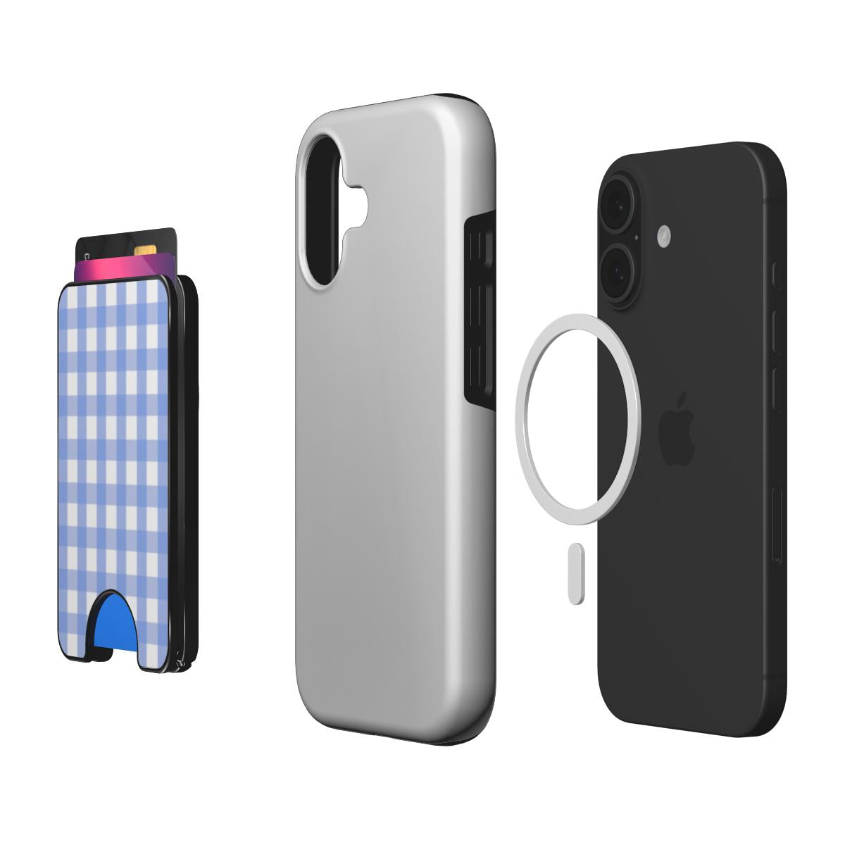 Light Blue Gingham Magnetic Wallet, 3D product render