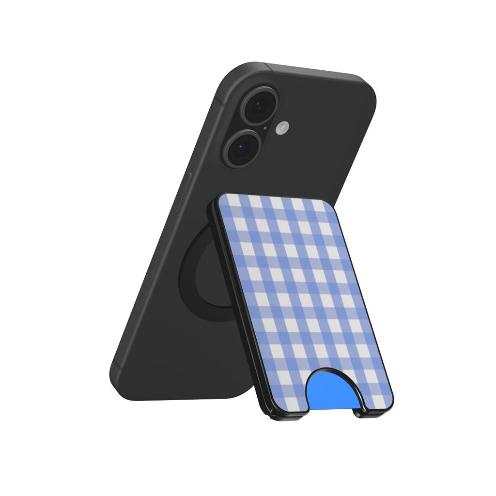 Light Blue Gingham Magnetic Wallet, 3D product render