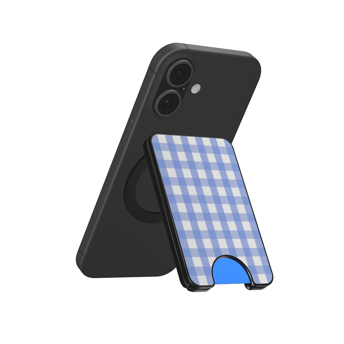Light Blue Gingham Magnetic Wallet, 3D product render
