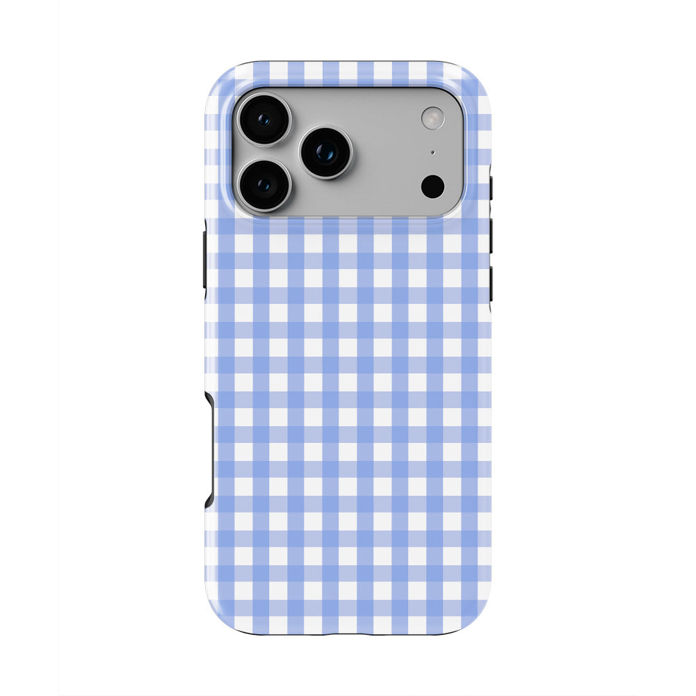 Light Blue Gingham phone case — back view, full print