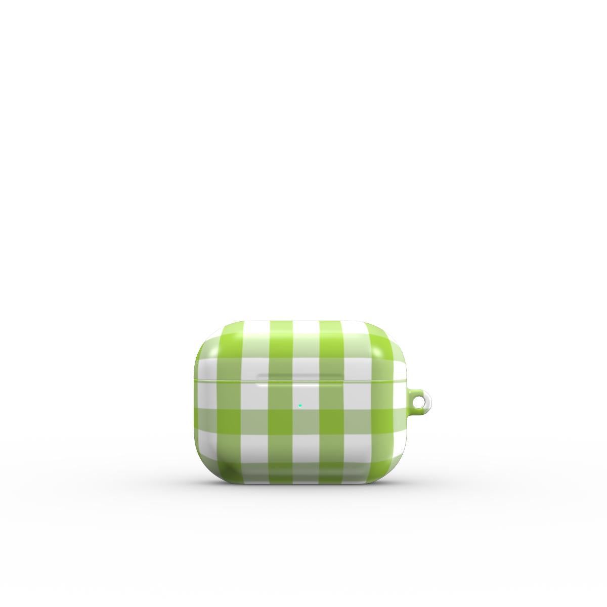 Light Green Gingham Apple AirPods Tough Case, 3D product render