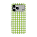 Light Green Gingham phone case — back view, full print