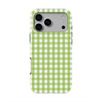 Light Green Gingham phone case — back view, full print
