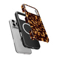 Classic Tortoiseshell MagSafe tough phone case separated from the phone, MagSafe ring visible