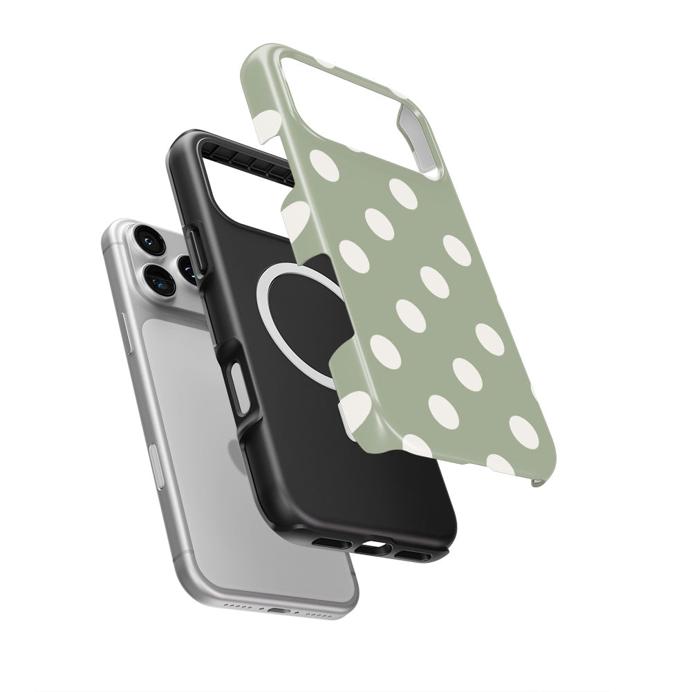 White in Sage Polka Dots MagSafe Tough Phone Case