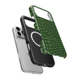 Green Snake MagSafe tough phone case separated from the phone, MagSafe ring visible