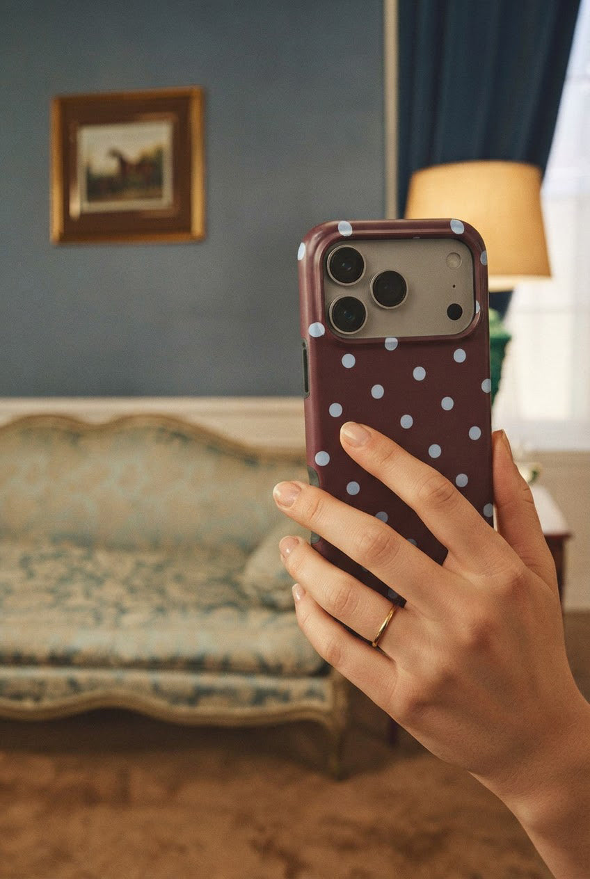 Blue Sky in Burgundy Polka Dots Tough Phone Case