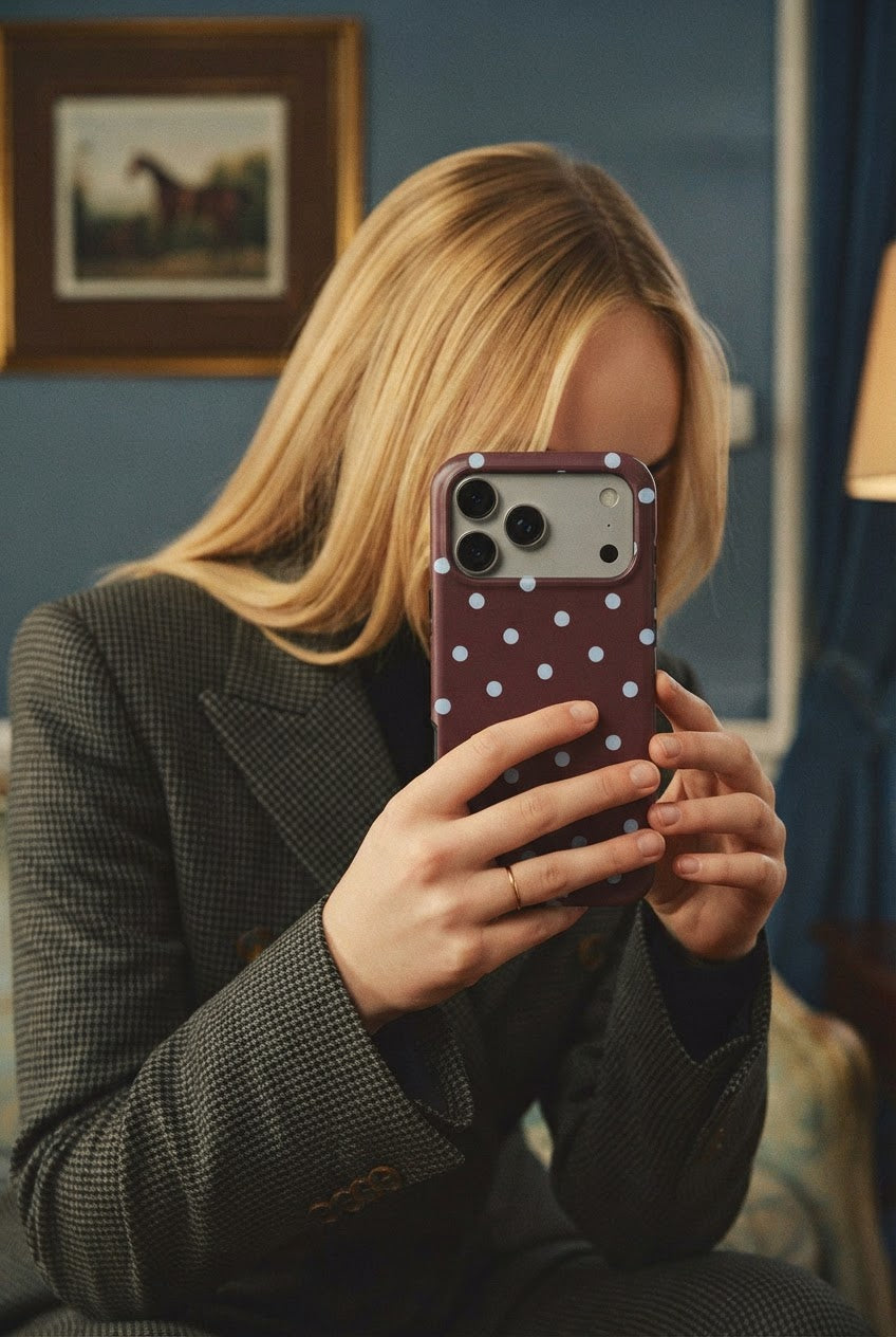 Blue Sky in Burgundy Polka Dots Tough Phone Case