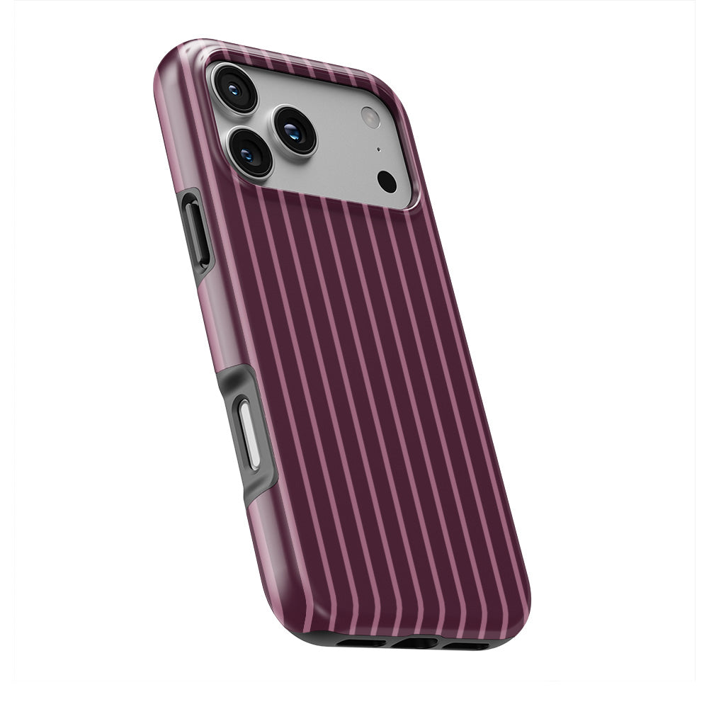 Mamtom Purple Stripes phone case — slight angle, side edge visible