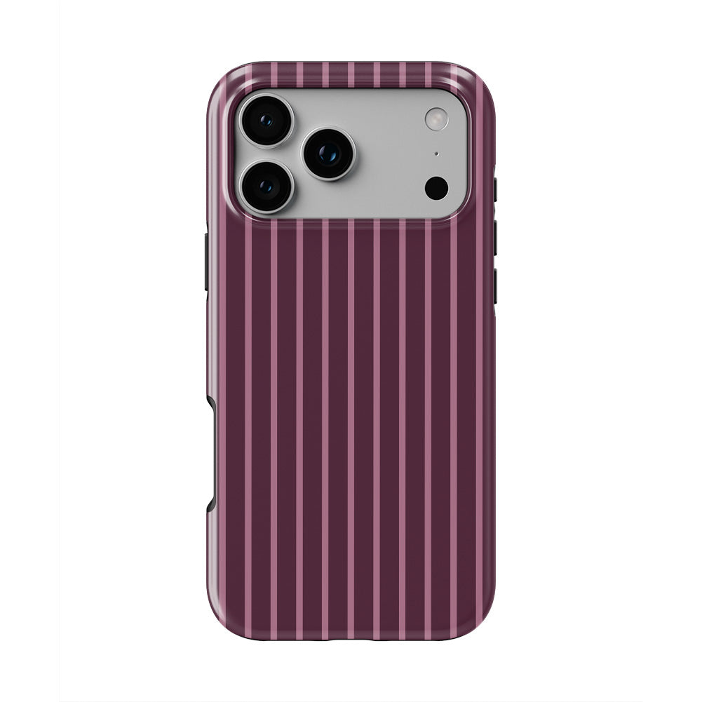 Mamtom Purple Stripes phone case — back view, full print