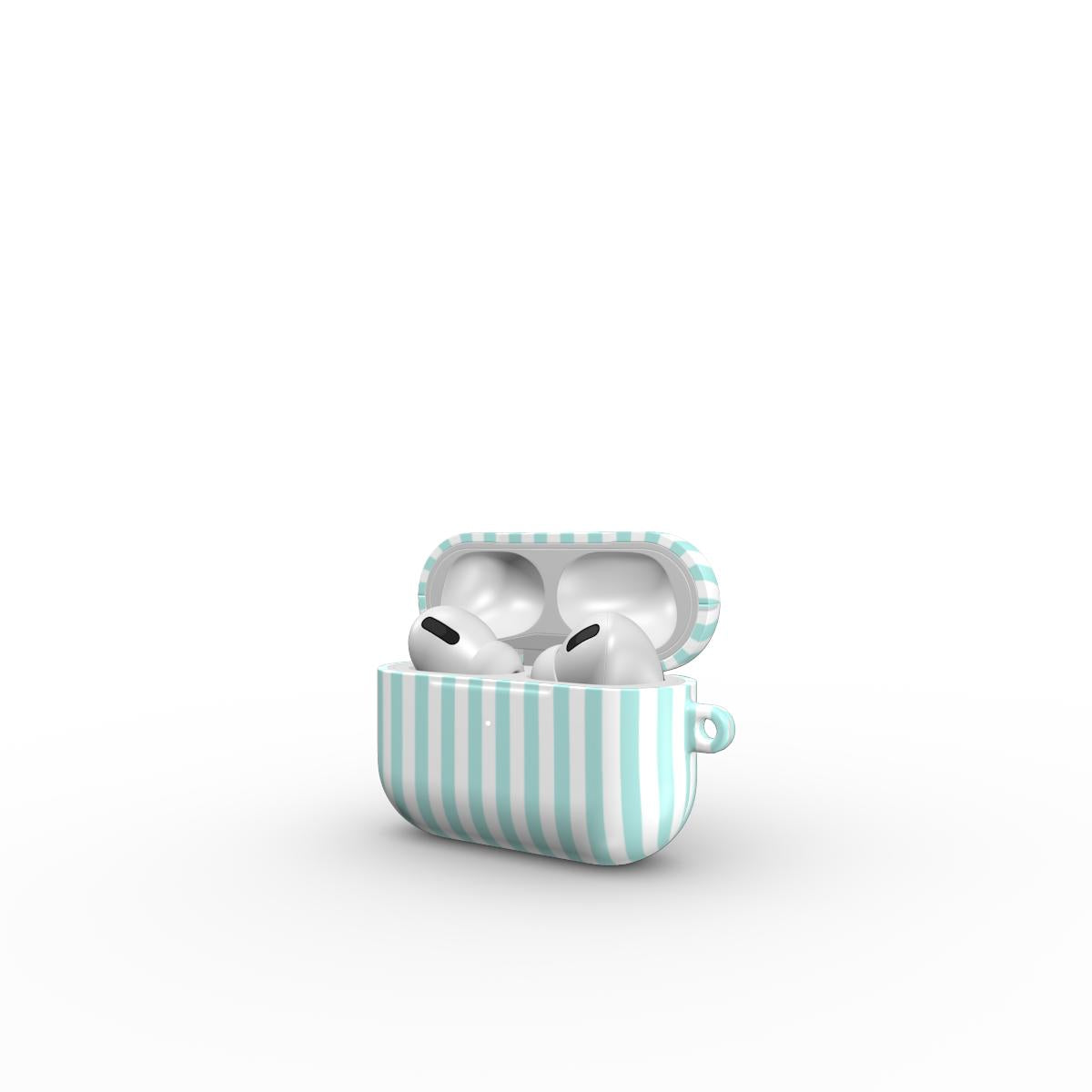 Mint Green Stripes Apple AirPods Tough Case, 3D product render