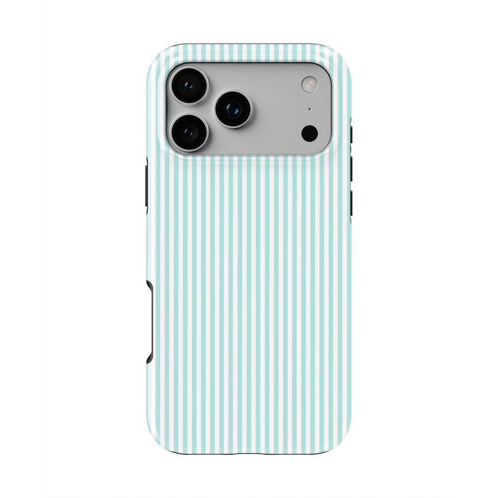Mint Green Stripes phone case — back view, full print