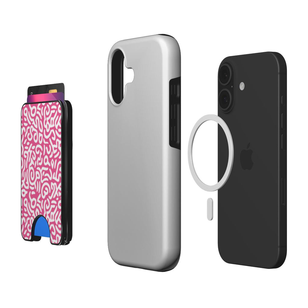 Pink Abstract Doodle Magnetic Wallet, 3D product render