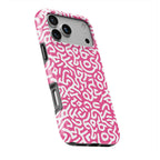 Pink Abstract Doodle phone case — slight angle, side edge visible