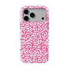 Pink Abstract Doodle phone case — back view, full print