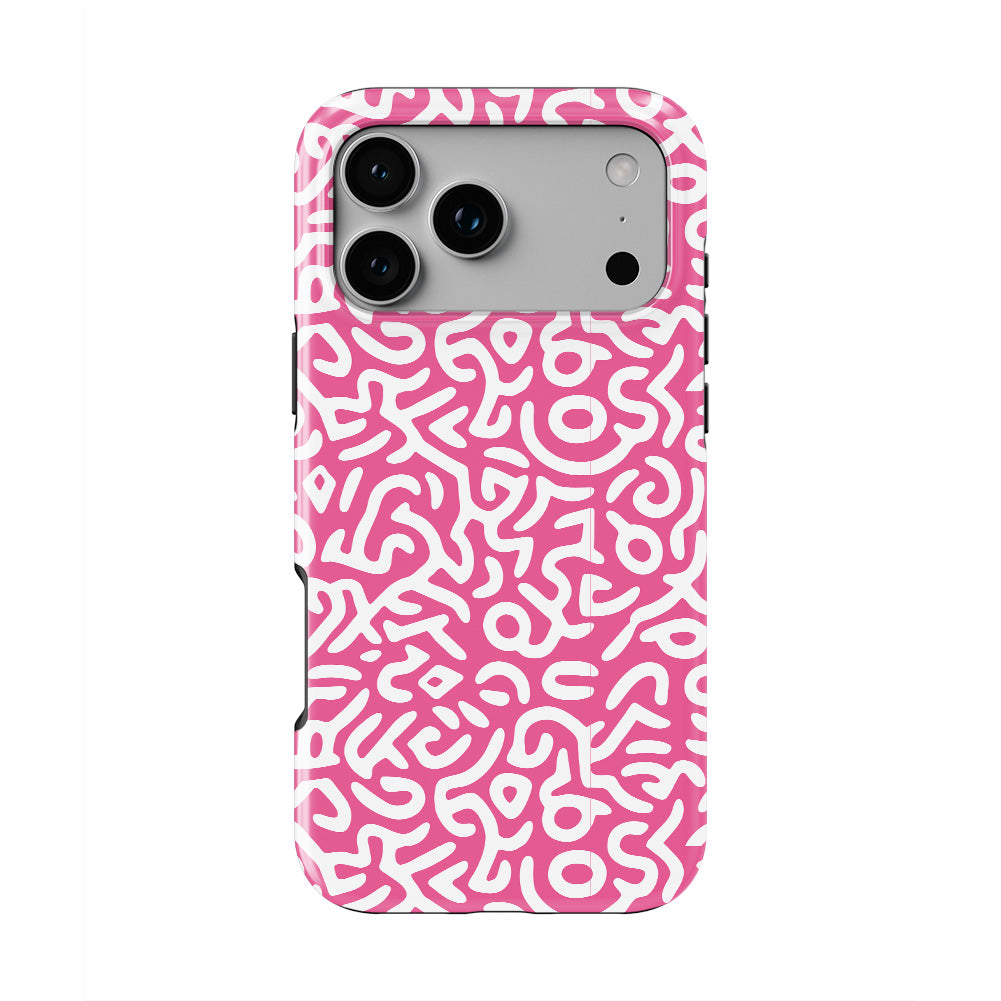 Pink Abstract Doodle phone case — back view, full print