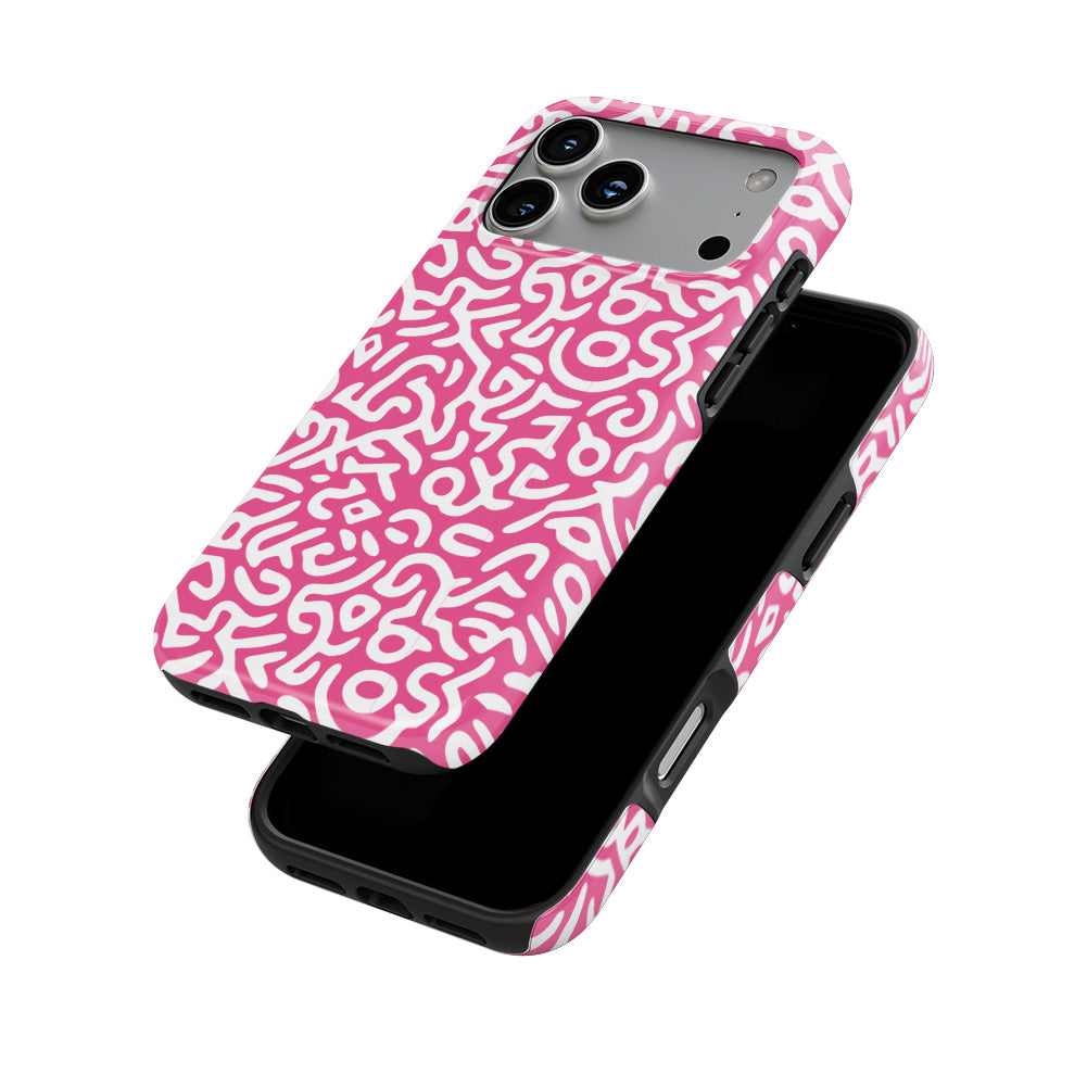 Pink Abstract Doodle phone case — front and back