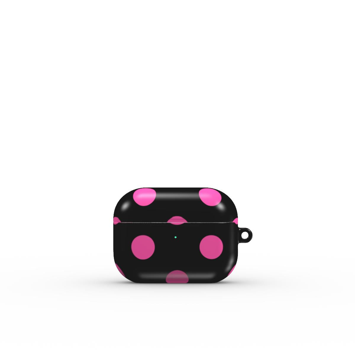 Pink in Black Polka Dots Apple AirPods Tough Case, 3D product render