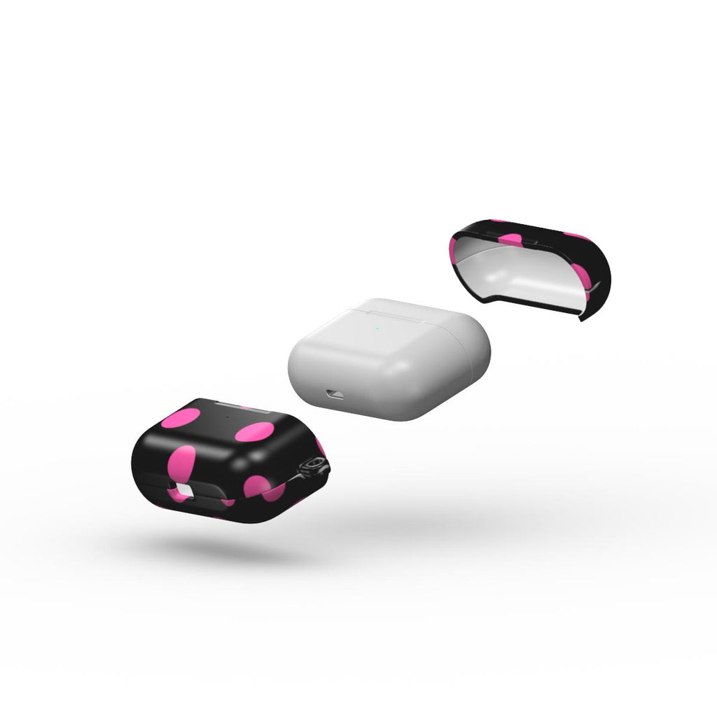 Pink in Black Polka Dots Apple AirPods Tough Case, 3D product render
