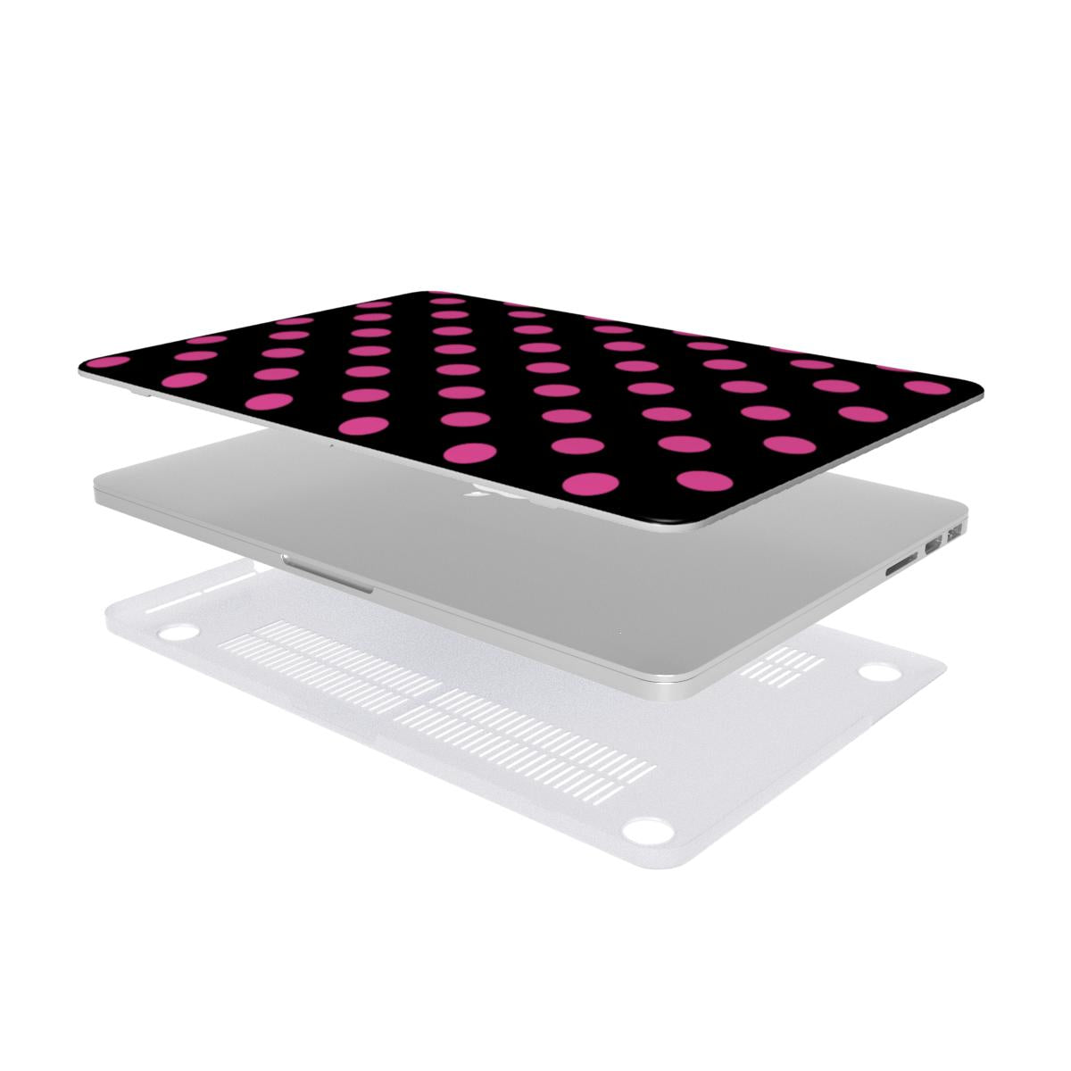 Pink in Black Polka Dots MacBook Case, 3D product render