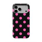 Pink in Black Polka Dots phone case — back view, full print