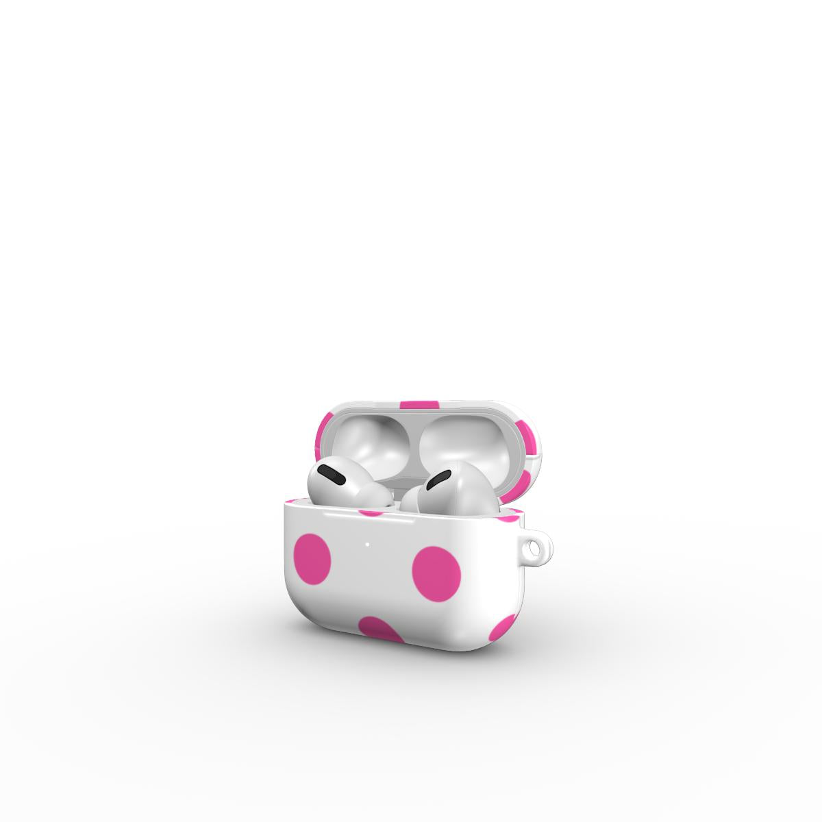 Pink in White Polka Dots Apple AirPods Tough Case, 3D product render