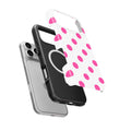 Pink in White Polka Dots MagSafe Tough Phone Case — case separated from phone, MagSafe ring visible