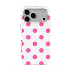 Pink in White Polka Dots phone case — back view, full print
