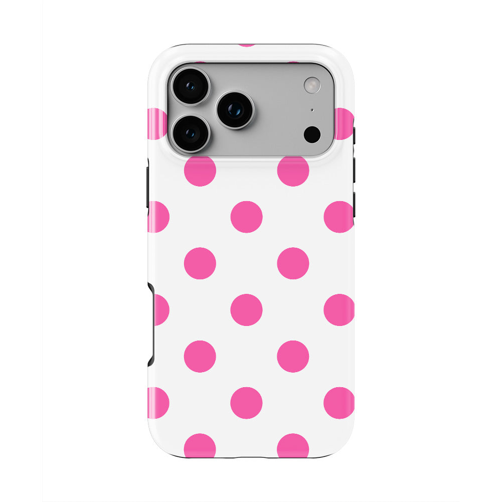 Pink in White Polka Dots phone case — back view, full print