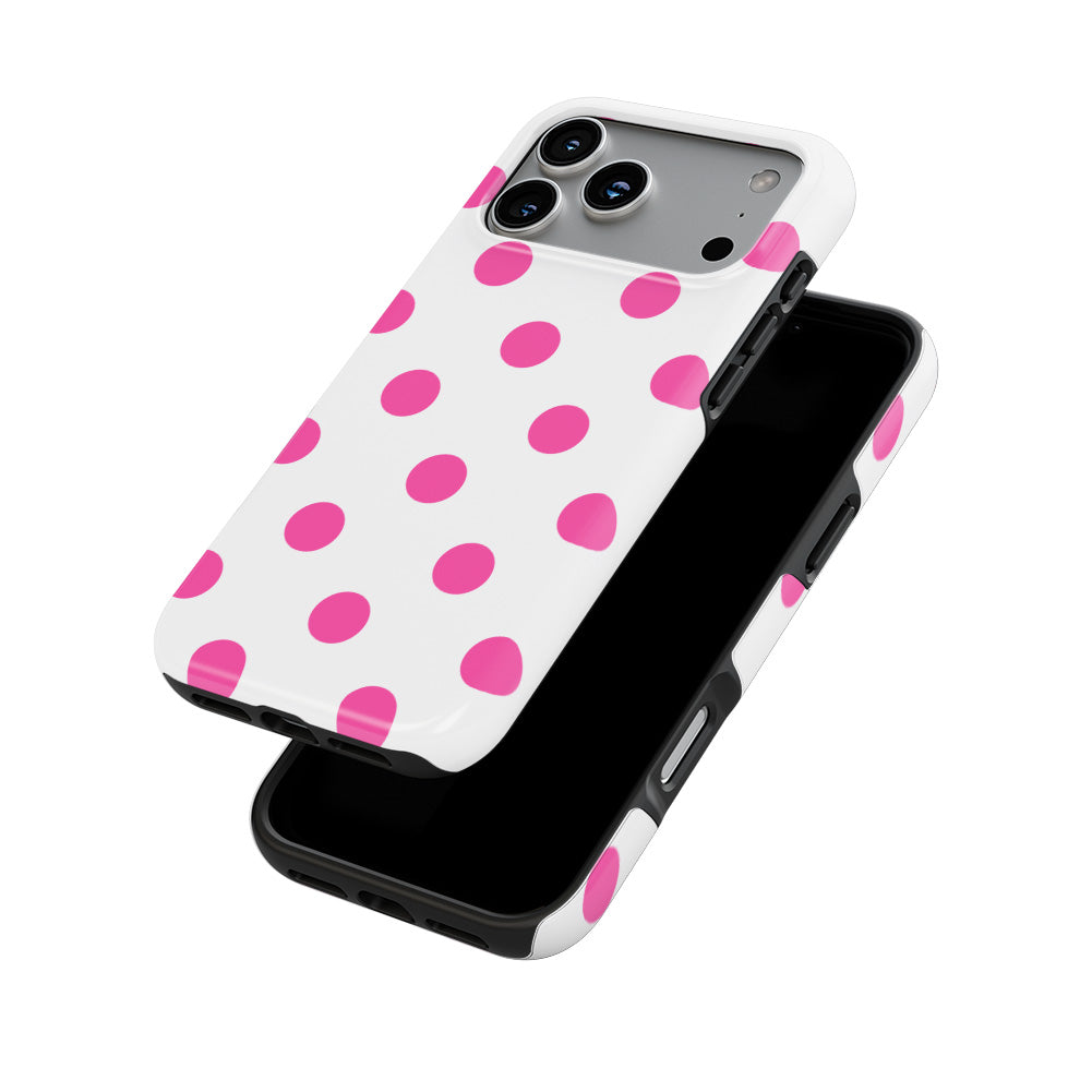 Pink in White Polka Dots phone case — front and back