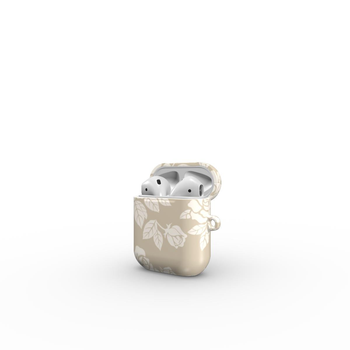 Rose Beige Pattern Floral Apple AirPods Tough Case, 3D product render
