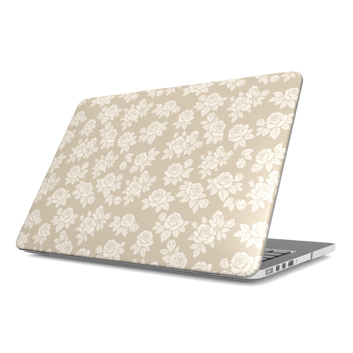 Rose Beige Pattern Floral MacBook Case, 3D product render